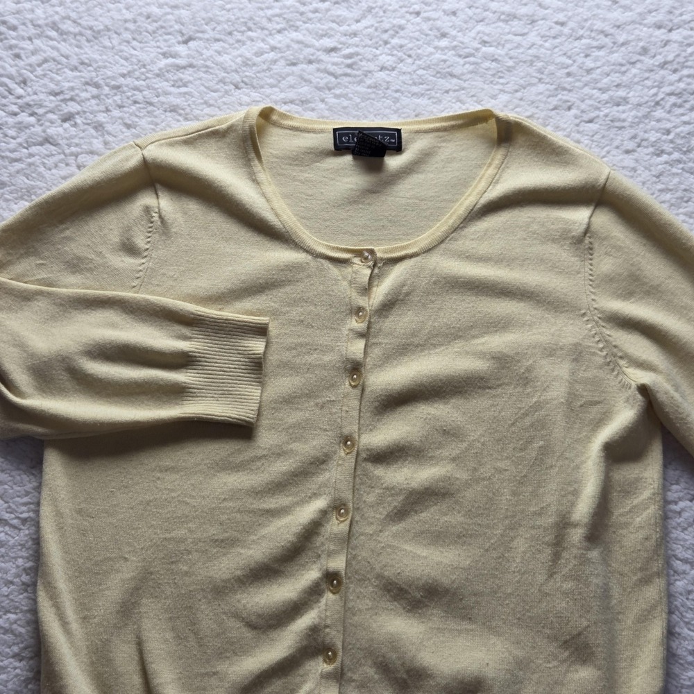 Elementz Cardigan Sweater Womens Large Yellow Scoop Neck Button Knit 3/4 Sleeve